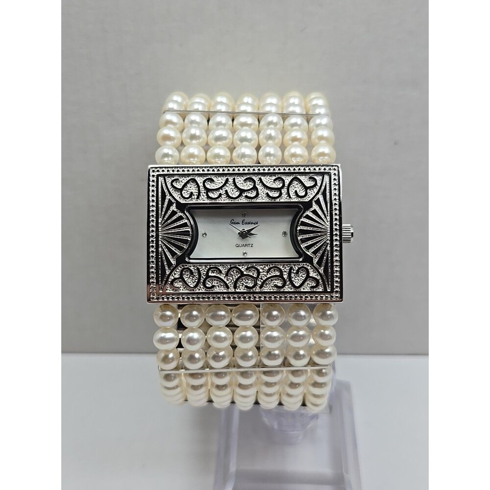 Gem Essence B6374 Pearl Bead Bracelet Watch Womens Quartz New Battery MOP Dial